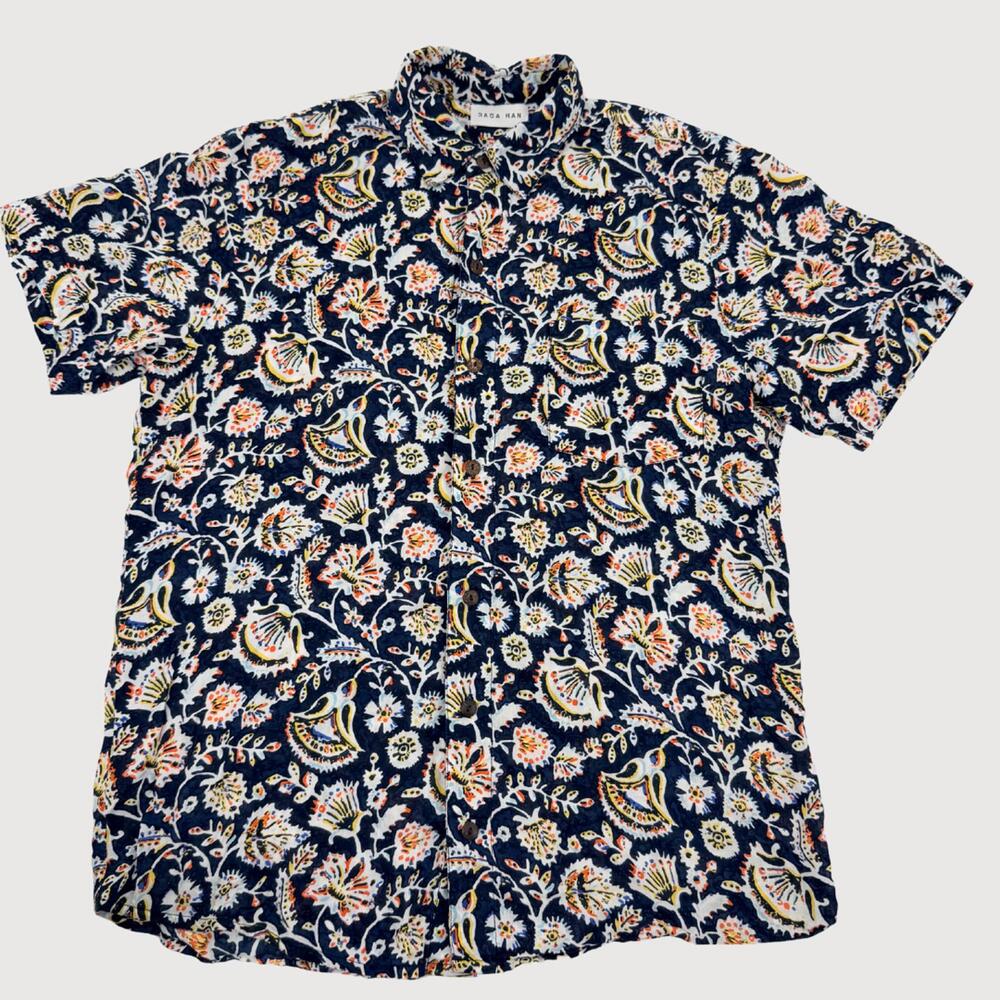 Raga Man Navy Floral Paisley Button Shirt S